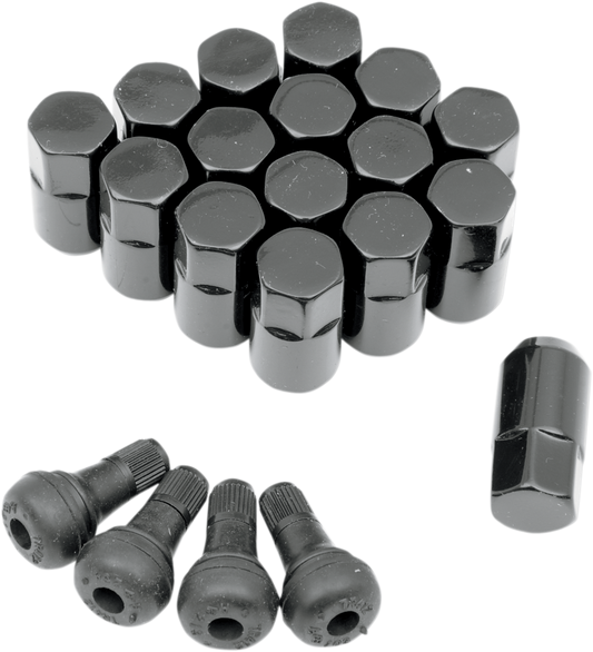 Moose Offroad Lug Nuts with Valve Stems - 3/8"-24 Tapered Black, Pack of 16 (Part #SP300MO201B)