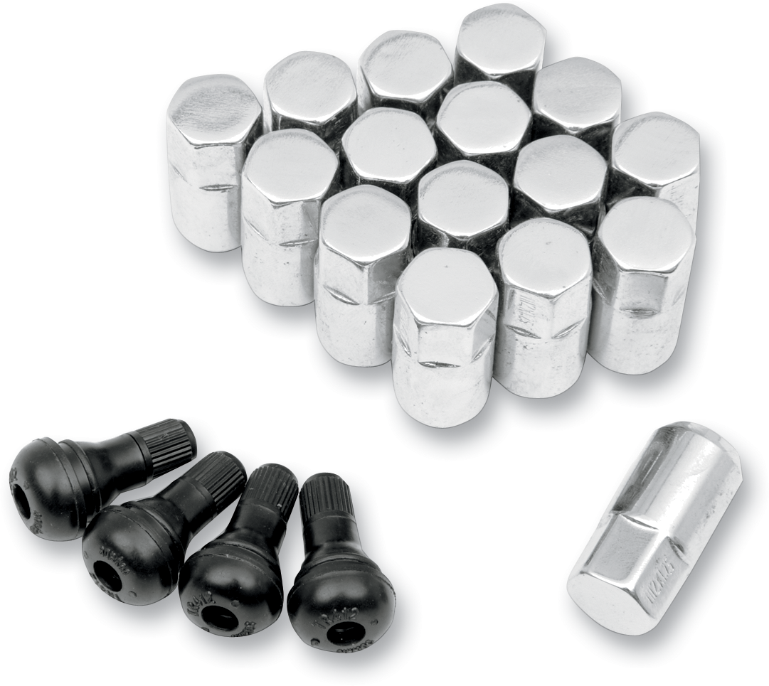 MOOSE OFFROAD Lug Nuts with Valve Stems - 12 mm x 1.25 Chrome Tapered - 16 Pack (SP300MO206)