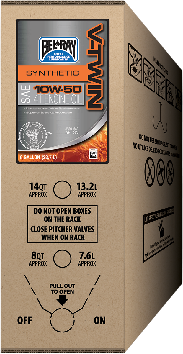 BEL-RAY V-Twin Synthetic Oil 10W-50 - 6 Gallon Bag-In-Box - Part 301390150033
