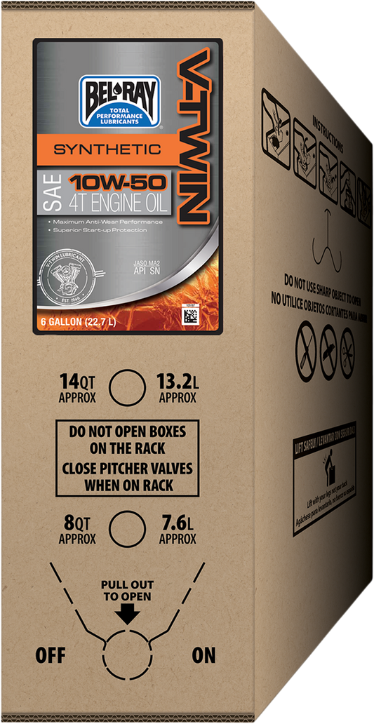 BEL-RAY V-Twin Synthetic Oil 10W-50 - 6 Gallon Bag-In-Box - Part 301390150033