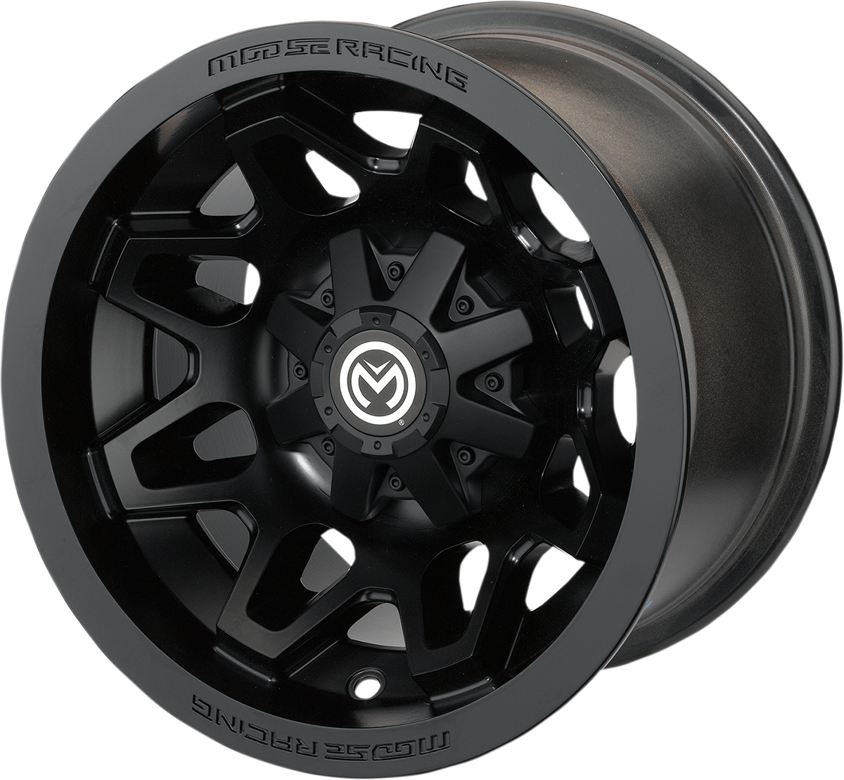 Moose Offroad 416MO127136MB4 Front Black Wheel – 12x7 inch, 4/136 Bolt Pattern, 4+3 Offset