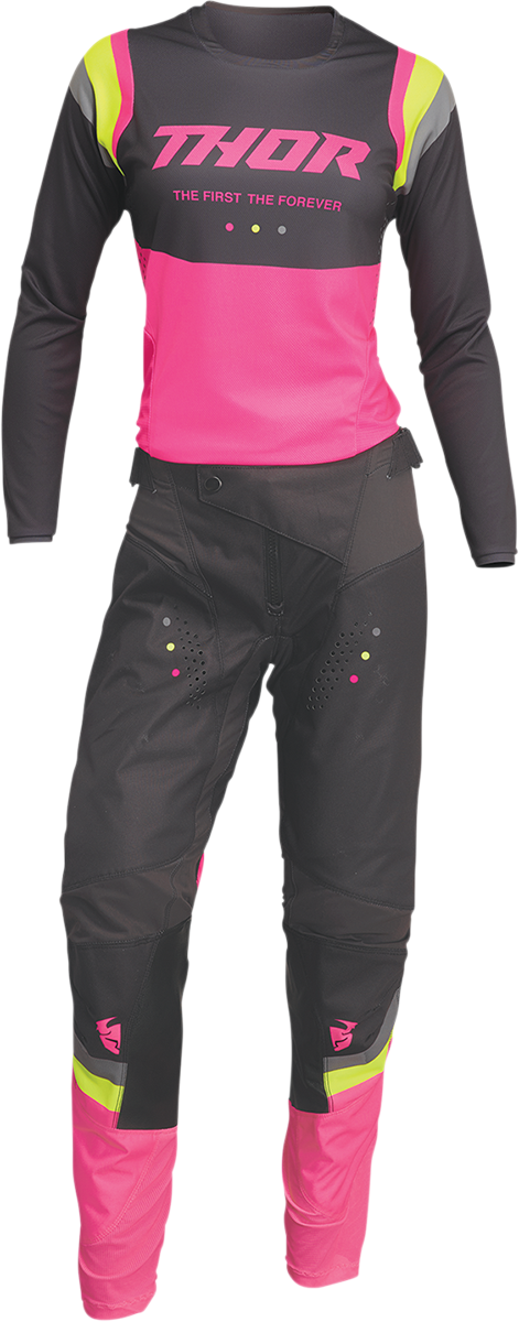 THOR Women's Pulse Rev Pants Charcoal/Pink Fluo US 9/10 – Durable, Comfortable Motorcycle Riding Gear
