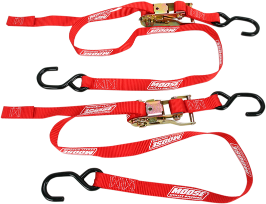 Moose Offroad 1-Inch Red Ratchet Tie-Downs with Heavy-Duty Hooks (Part #3920-0298)