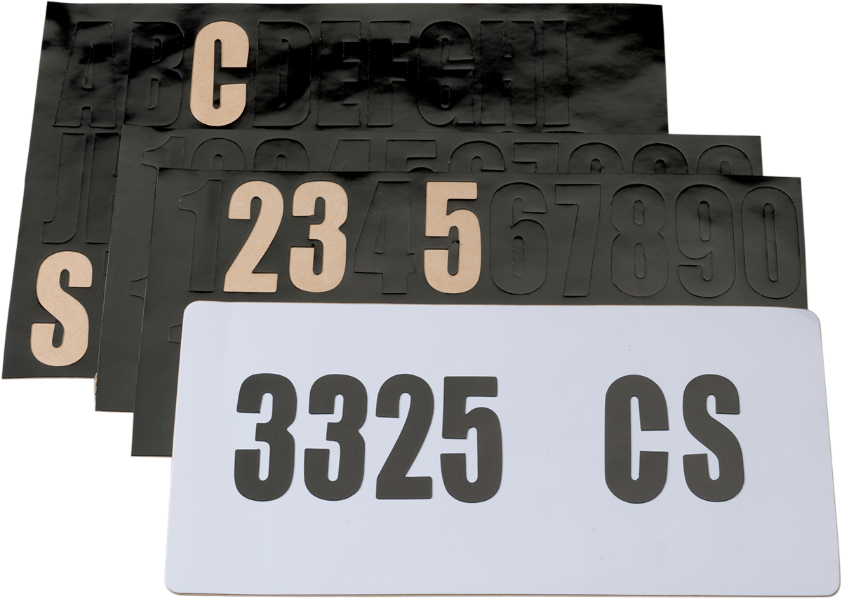 Moose Offroad License Plate Decal Kit M-01005 with Black Number and Letter Decals