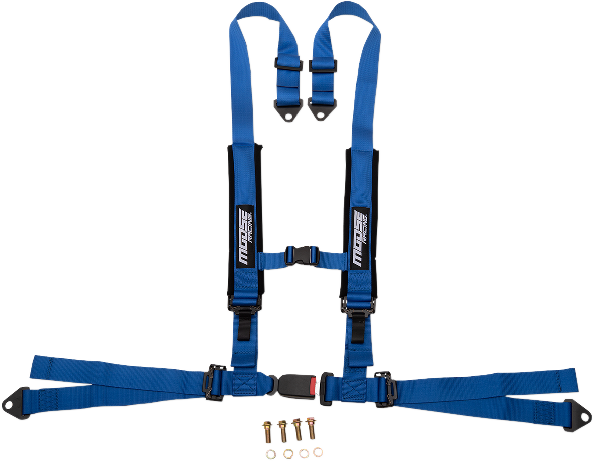 Moose Offroad 4-Point Seat Harness with Blue 2x2 Straps, Part 100-4404-PU