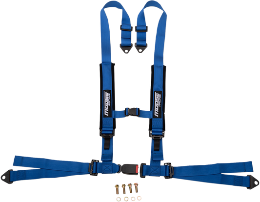 Moose Offroad 4-Point Seat Harness with Blue 2x2 Straps, Part 100-4404-PU