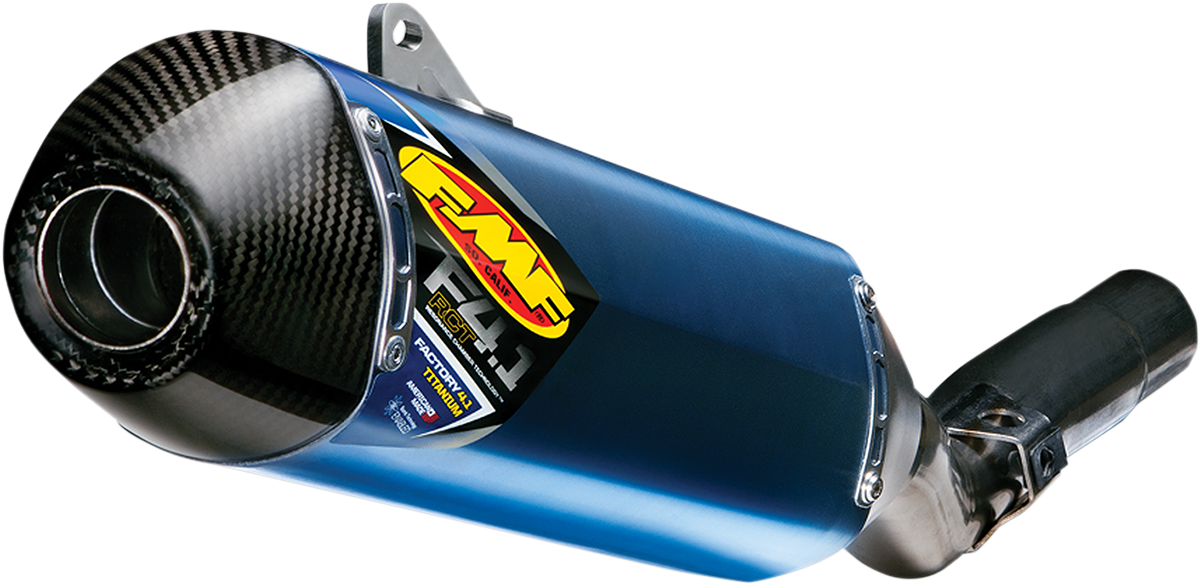 FMF Factory 4.1 RCT Slip-On Muffler for FE 250/350 – Anodized Titanium with Carbon Fiber End Cap, Part Number 045561