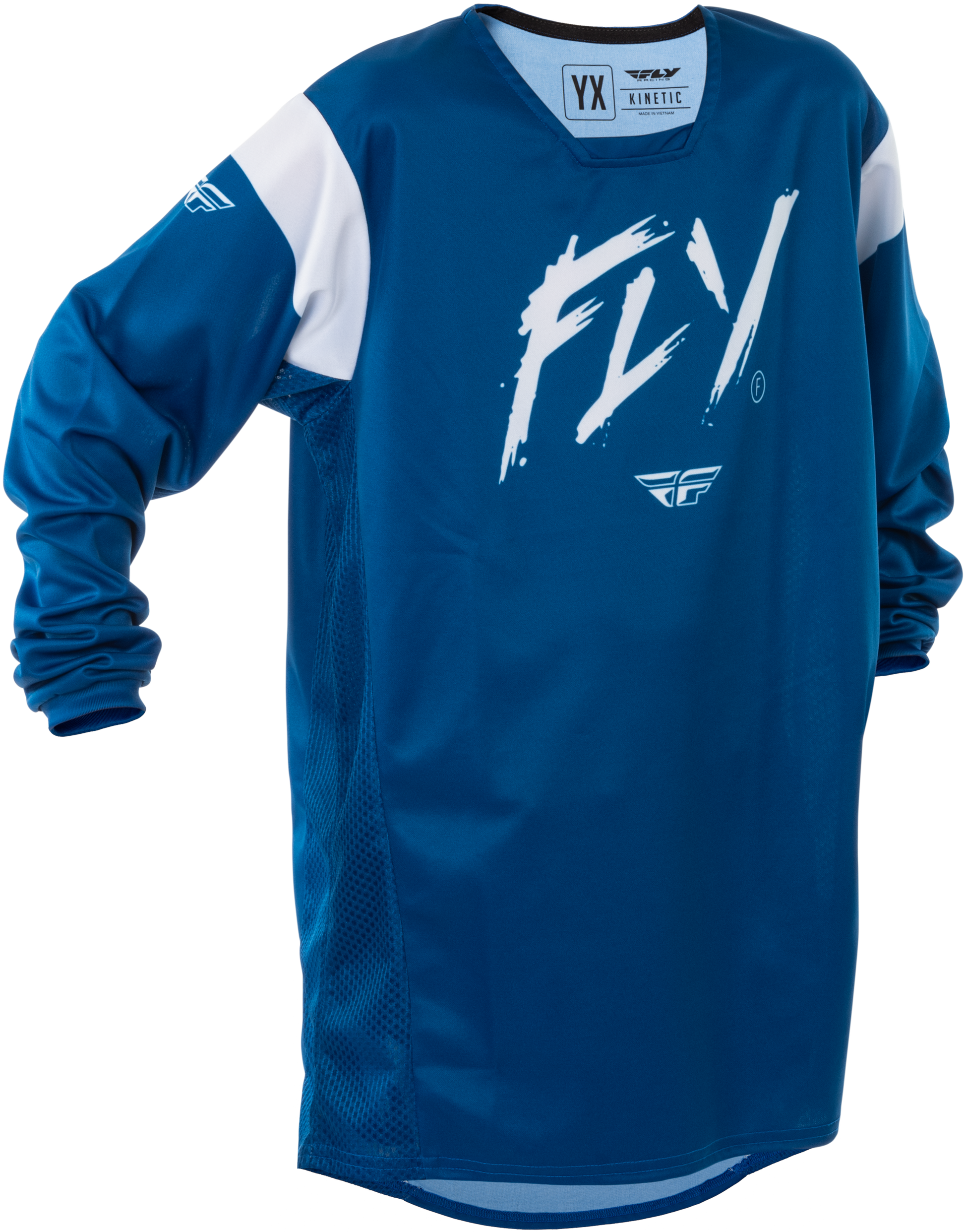 Fly Racing Youth Kinetic Stoke Jersey Navy/White YXL - Performance Motocross Jersey for Kids