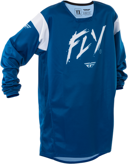 Fly Racing Youth Kinetic Stoke Jersey Navy/White YXL - Performance Motocross Jersey for Kids