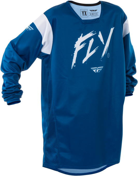 Fly Racing Youth Kinetic Stoke Jersey Navy/White YXL - Performance Motocross Jersey for Kids