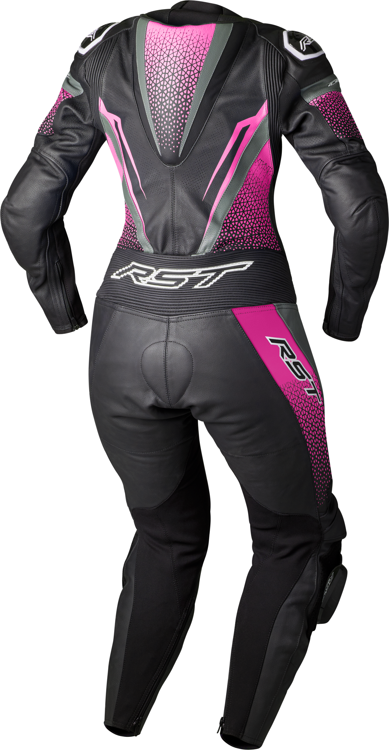 RST Women's Tractech Evo D3o Suit Black and Pink Leather Motorcycle Suit - Part Number 103643PNK-10