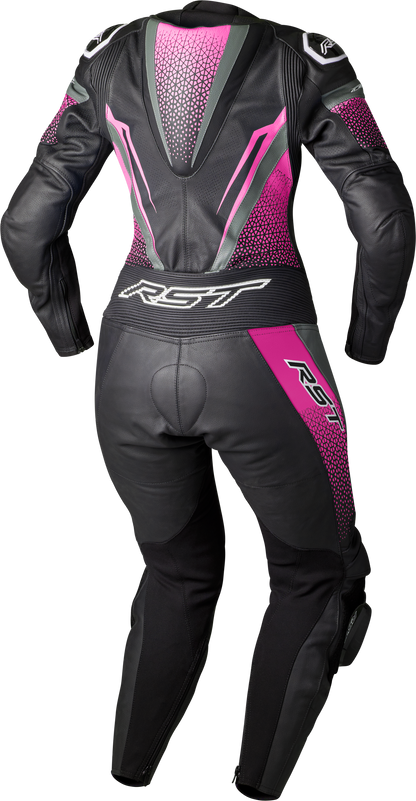 RST Women's Tractech Evo D3o Suit Black and Pink Leather Motorcycle Suit - Part Number 103643PNK-10