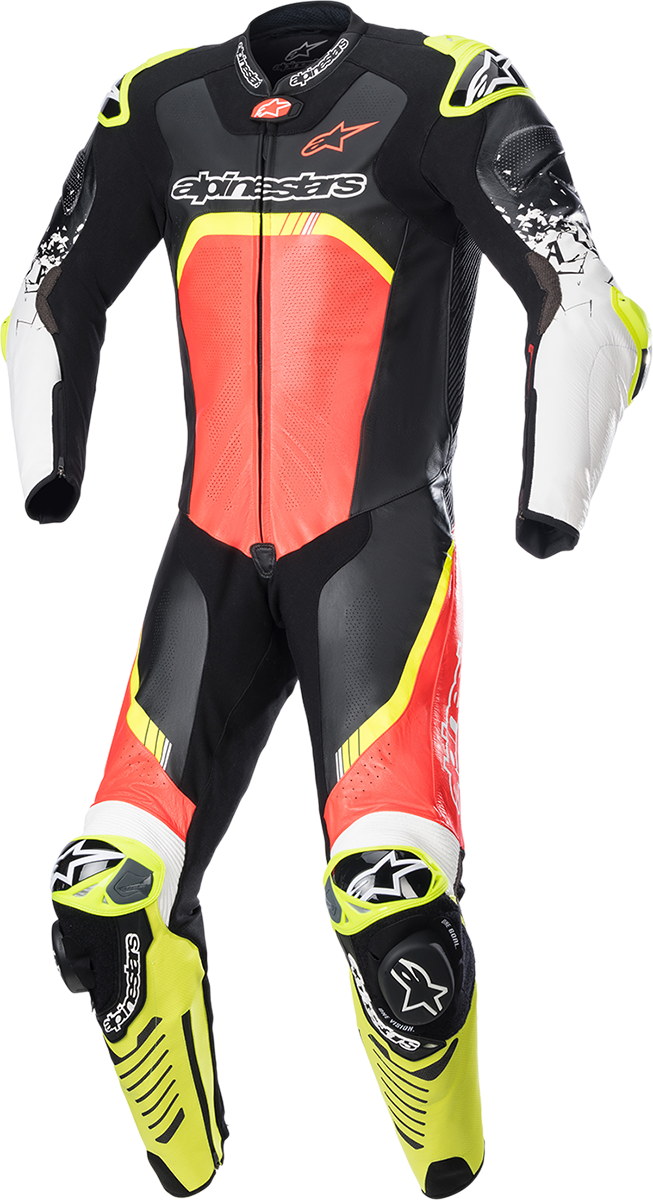 Alpinestars GP Tech v4 Leather Suit - Black/Red/Yellow Fluo, US 46 / EU 56 - Part 3156822-1355-56
