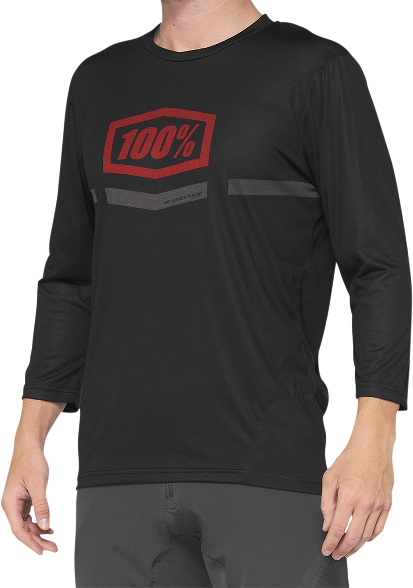 100% Airmatic 3/4 Sleeve Jersey Black/Red XL - Durable Trail Riding Comfort