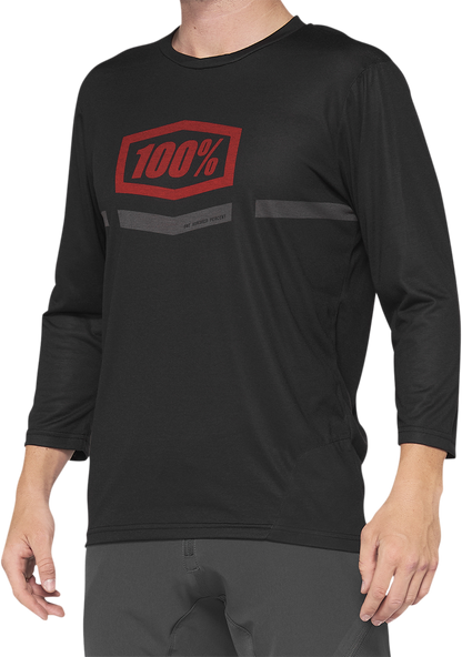 100% Airmatic 3/4 Sleeve Jersey Black/Red XL - Durable Trail Riding Comfort