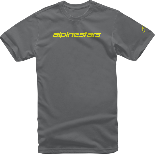 Alpinestars Linear Wordmark T-Shirt 2XL - Charcoal and Fluorescent Yellow, Part 12127202018522X