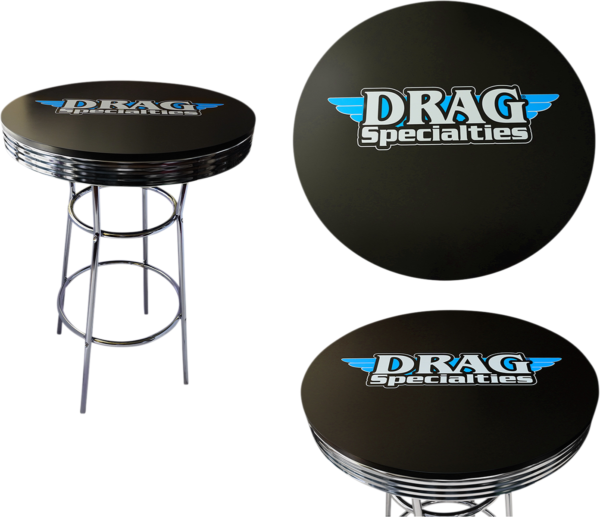 DRAG SPECIALTIES 30-Inch Round Pub Table with Black Polyurethane Coating, Logo & Chrome Side Strip - Part Number X80-6024DS