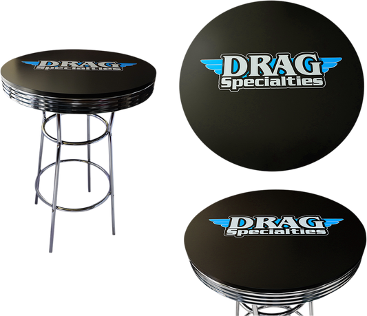 DRAG SPECIALTIES 30-Inch Round Pub Table with Black Polyurethane Coating, Logo & Chrome Side Strip - Part Number X80-6024DS