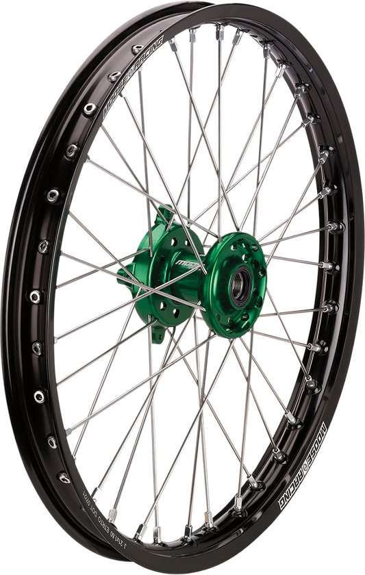 Moose Offroad SX-1 Complete Front Wheel Assembly for Kawasaki KX - 21x1.6 with Black Rim and Green Hub, Part Number KFN-16021-BKGN