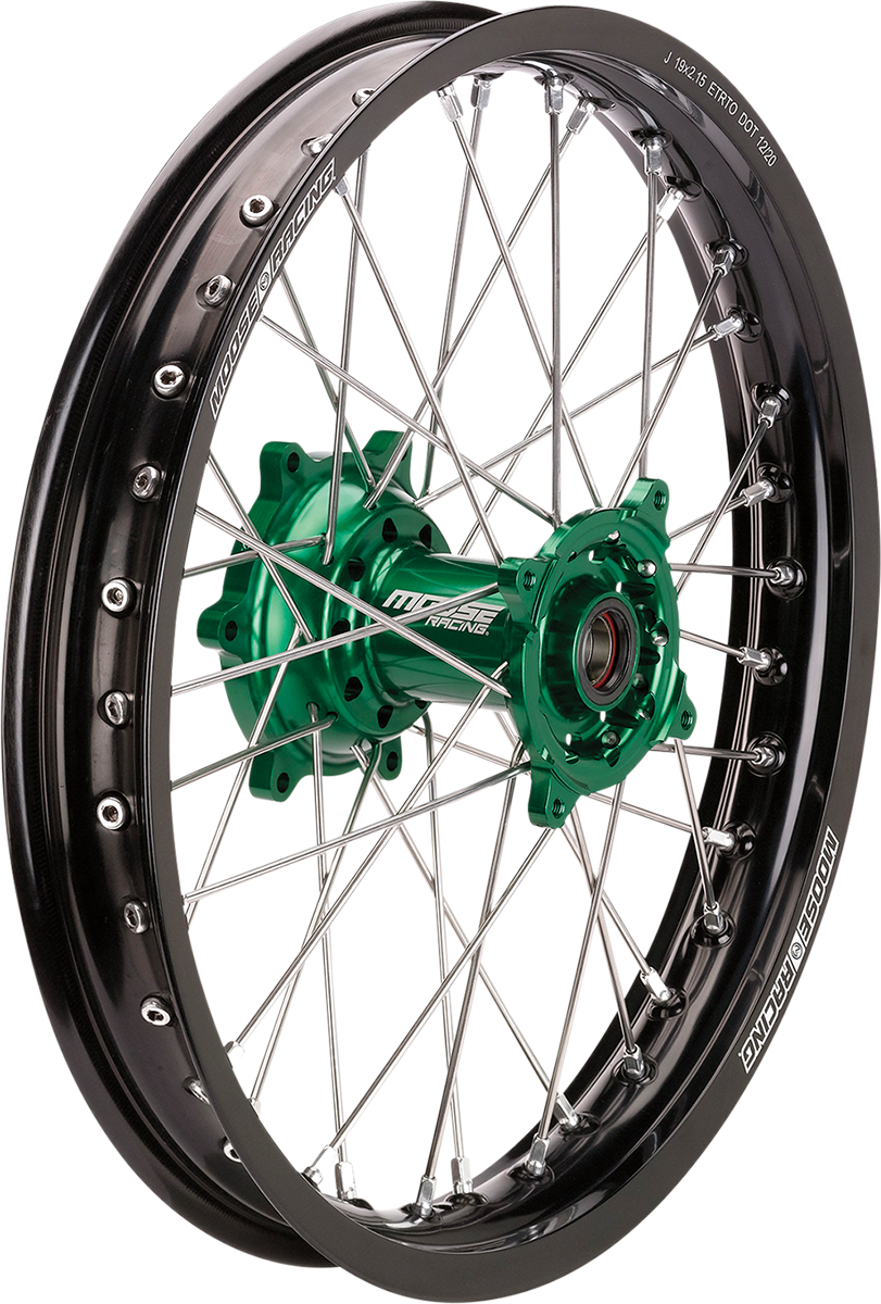 Moose Offroad SX-1 Rear Wheel Assembly for Kawasaki KX - 19x2.15 Black Wheel with Green Hub, Part KR-21519-BKGN