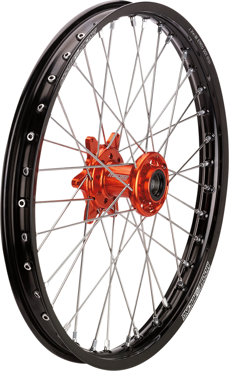 Moose Offroad SX-1 Front Wheel Assembly for KTM, Gas Gas, Husqvarna – 21x1.6 Inch, Black Rim with Orange Hub (Part MF-16021-BKOR)