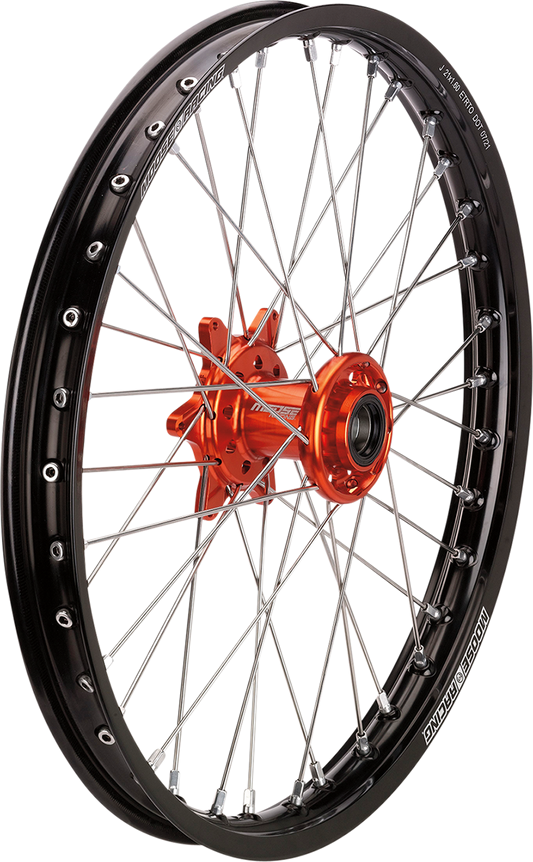 Moose Offroad SX-1 Front Wheel Assembly for KTM, Gas Gas, Husqvarna – 21x1.6 Inch, Black Rim with Orange Hub (Part MF-16021-BKOR)