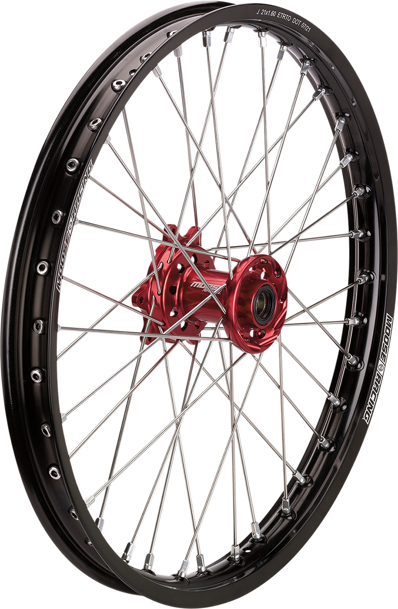 Moose Offroad SX-1 Complete Front Wheel Assembly for Honda CR/CRF - 21x1.6 Black Wheel with Red Hub, Part No. HF-16021-BKRD