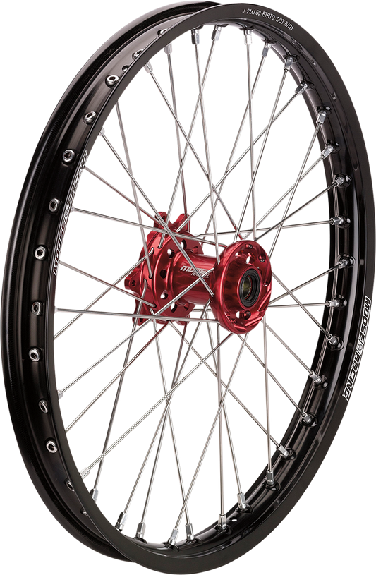 Moose Offroad SX-1 Complete Front Wheel Assembly for Honda CR/CRF - 21x1.6 Black Wheel with Red Hub, Part No. HF-16021-BKRD