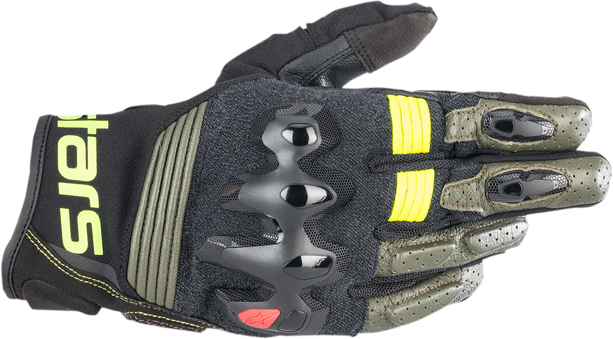 Alpinestars Halo Gloves - Forest Black and Fluo Yellow, Large - Part Number 3504822-6085-L