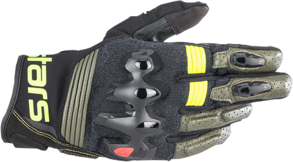 Alpinestars Halo Gloves - Forest Black and Fluo Yellow, Medium (Part Number 3504822-6085-M)