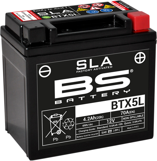 BS Battery BTX5L (YTX) 300670 Absorbed Glass Mat (AGM) Motorcycle Battery