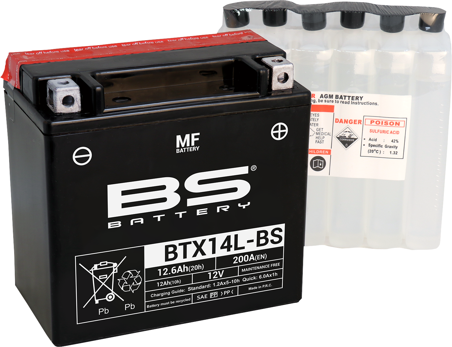 BS Battery BTX14L-BS (YTX) 300605 Maintenance-Free Sealed Motorcycle Battery