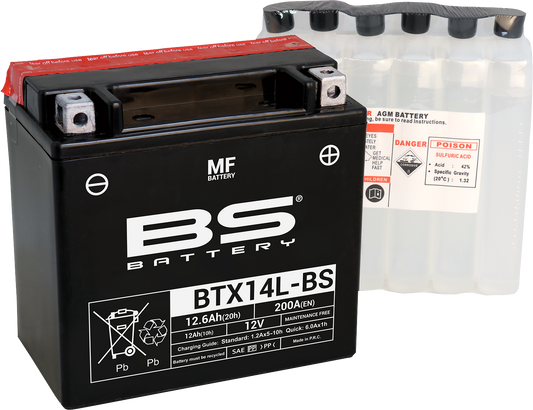 BS Battery BTX14L-BS (YTX) 300605 Maintenance-Free Sealed Motorcycle Battery