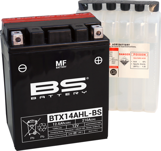 BS Battery BTX14AHL-BS (YTX) 300607 Maintenance-Free Sealed Lead Acid Battery