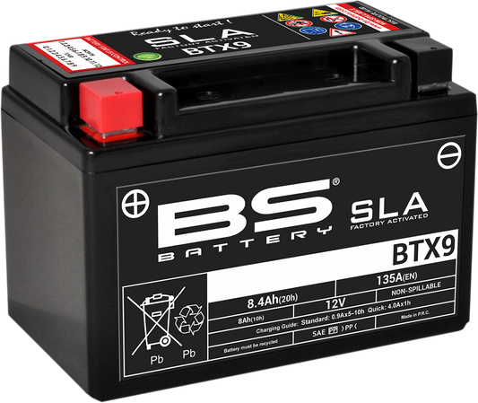 BS BATTERY BTX9 (YTX) 300674 Absorbed Glass Mat (AGM) Motorcycle Battery