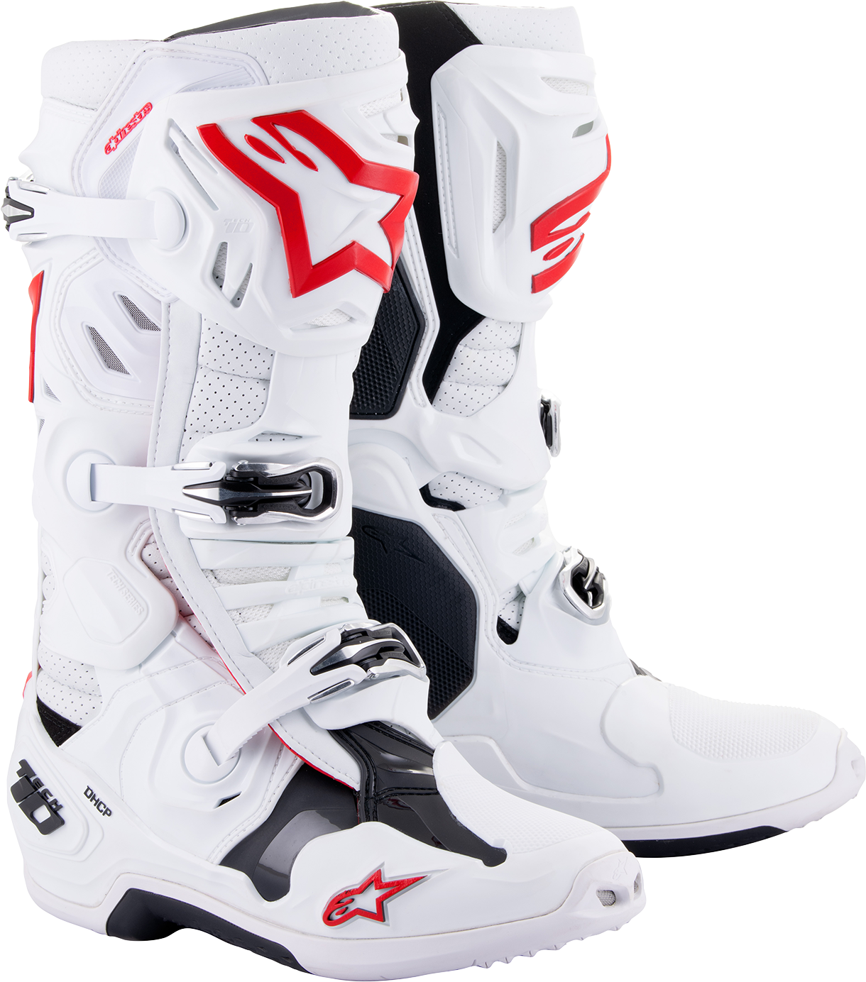 Alpinestars Tech 10 Supervented Boots - White/Red US 8 / EU 42 with Advanced Ventilation and Impact Protection