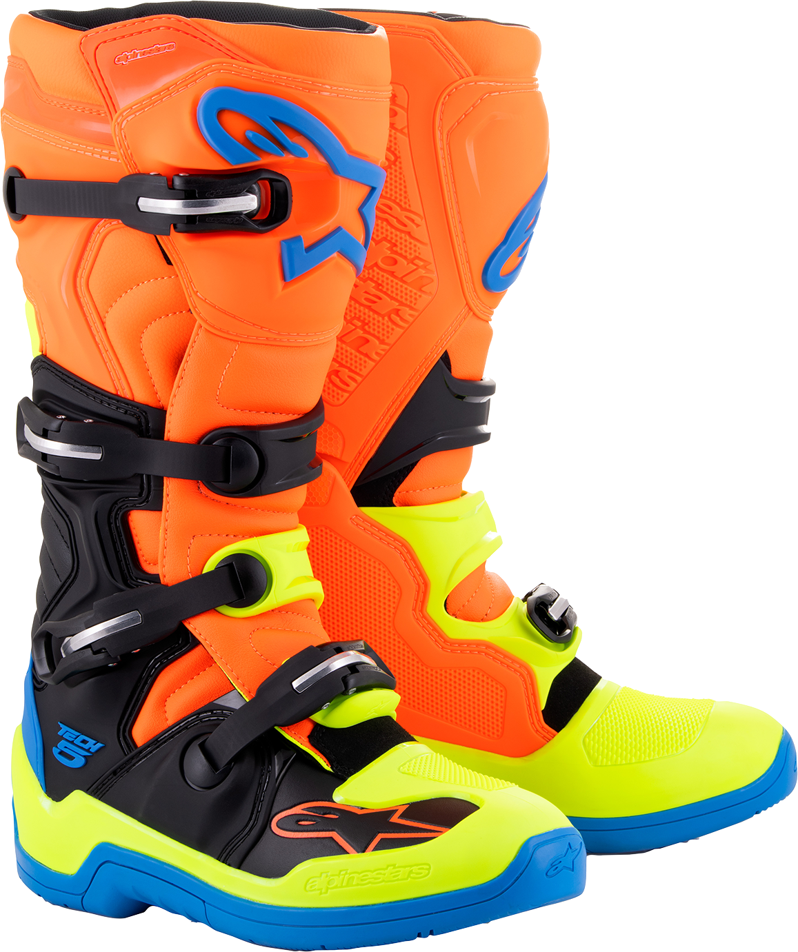 Alpinestars Tech 5 Boots - Orange Fluorescent, Blue & Yellow, US 13 / EU 48 - Model 2015015-4755-13