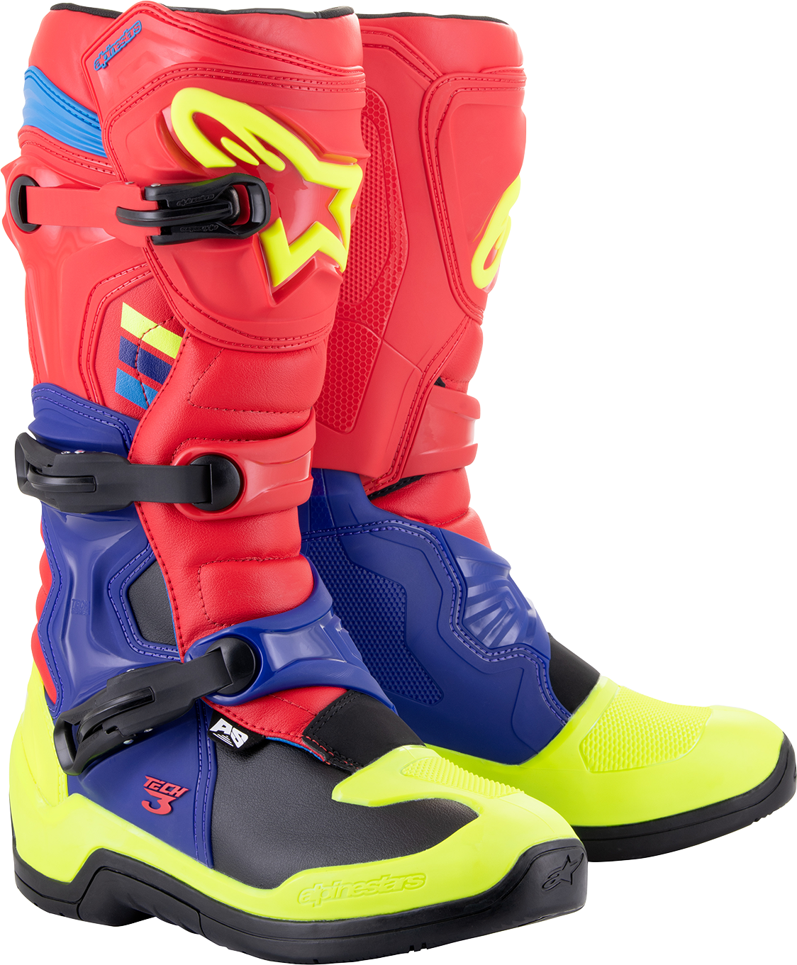 Alpinestars Tech 3 Off-Road Boots - Red/Blue/Yellow Fluorescent, US 8 / EU 42, Part #2013018-3375-8