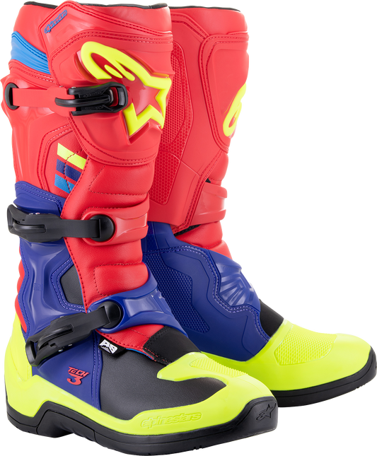 Alpinestars Tech 3 Boots - Red/Blue/Yellow Fluorescent - US 13 / EU 48
