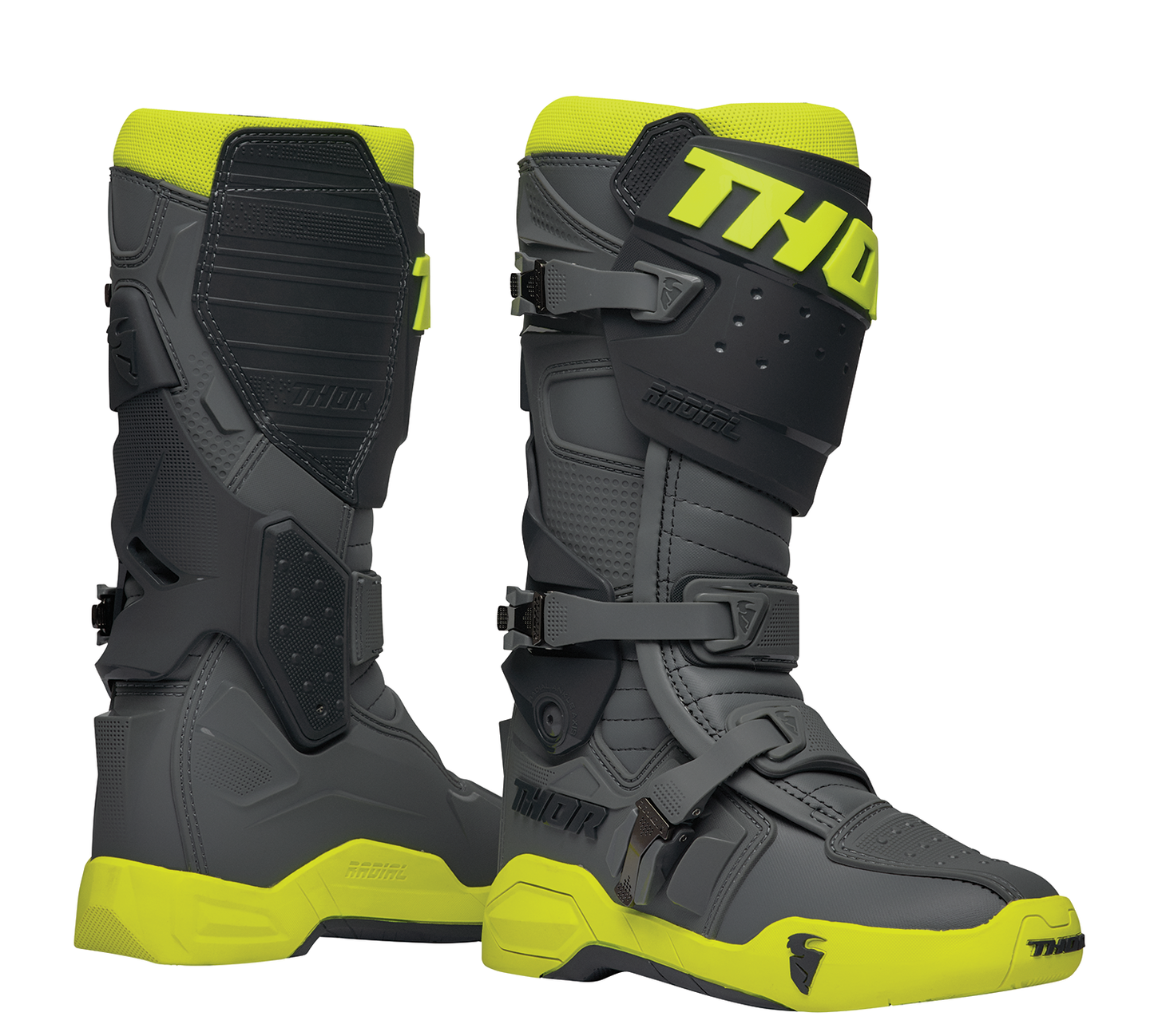 THOR Radial Boots Size 7 - Gray and Fluorescent Yellow, Part Number 3410-2745