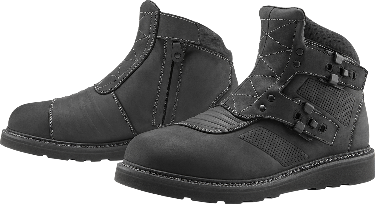 ICON El Bajo2 Boots - Black, US 10 - Heavy-Duty Leather Motorcycle Boots with Impact Protection