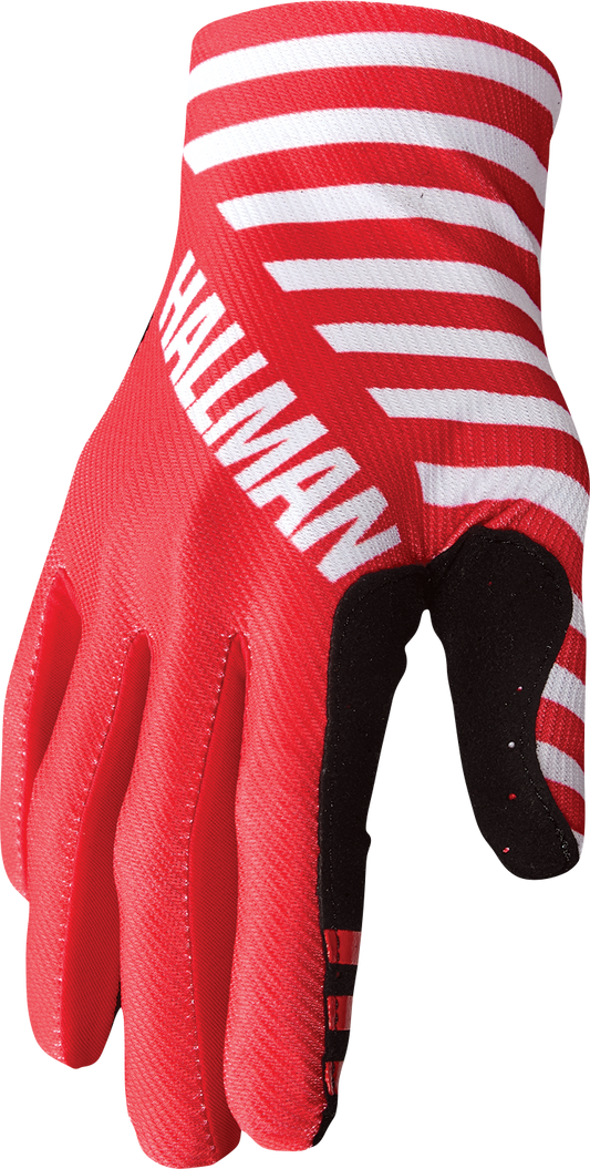THOR Mainstay Gloves Slice White/Red Medium - Lightweight Motorcycle Riding Gloves with Perforated Palm and Enhanced Grip