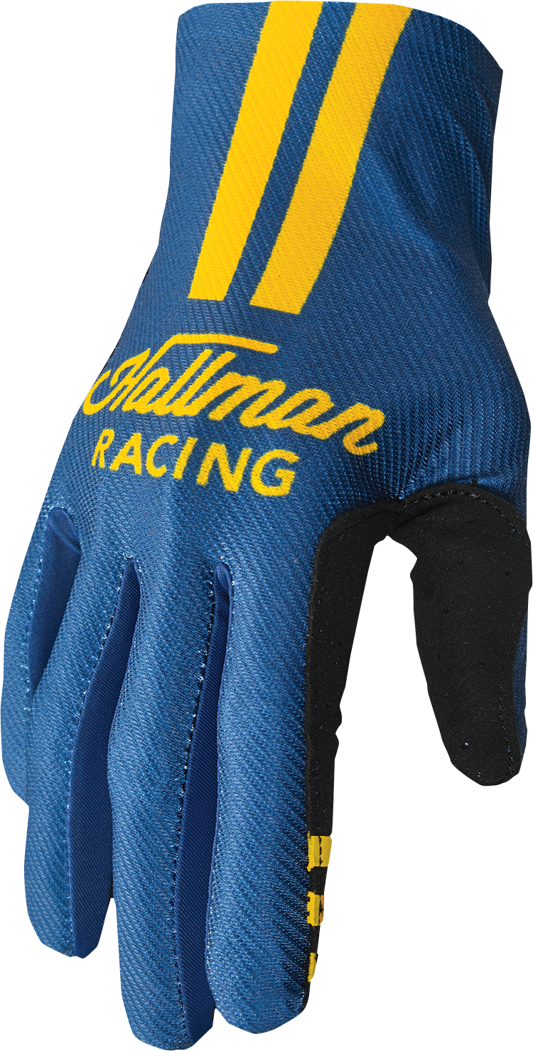 THOR Mainstay Gloves - Roosted Navy/Lemon, Size XS - Lightweight Motorcycle Gloves with Perforated Clarino® Palm and Athlete-Inspired Fit