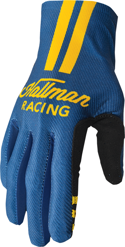 THOR Mainstay Gloves - Roosted Navy/Lemon, Size XS - Lightweight Motorcycle Gloves with Perforated Clarino® Palm and Athlete-Inspired Fit