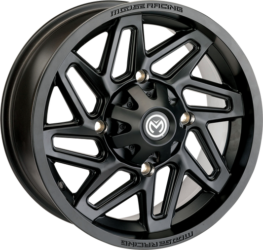 Moose Offroad 361X Rear Wheel with Center Caps - 12x8 Inch Black Alloy for 4/110 Bolt Pattern