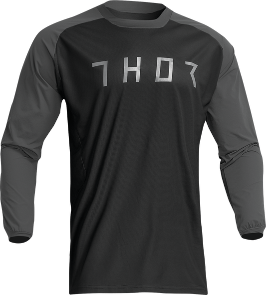 THOR Terrain Jersey Black/Charcoal 2XL - Performance Motorcycle Riding Shirt with Moisture-Wicking and Ventilation Features