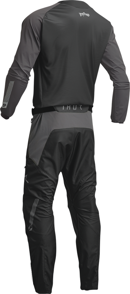 THOR Terrain Jersey Black/Charcoal 2XL - Performance Motorcycle Riding Shirt with Moisture-Wicking and Ventilation Features