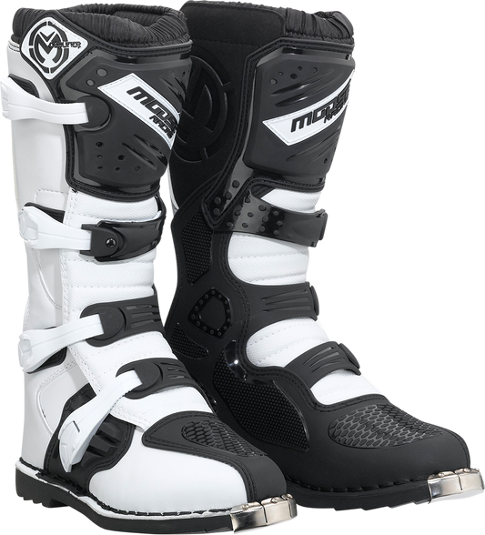 MOOSE OFFROAD Qualifier Boots Size 11 - Black and White with Reinforced TPU Plates and Steel Shank
