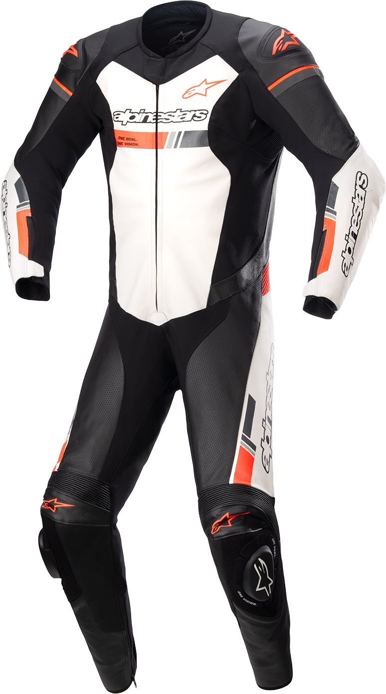 Alpinestars GP Force Chaser 1-Piece Leather Suit – Black, White & Red Fluo, US 48 / EU 58
