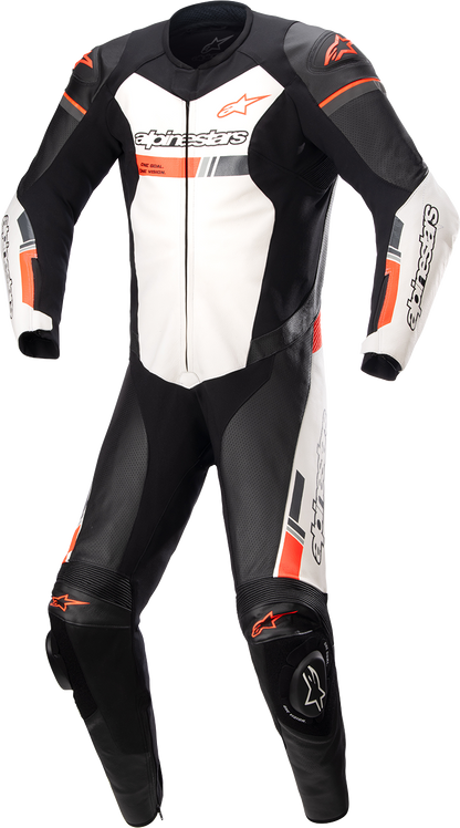 Alpinestars GP Force Chaser 1-Piece Leather Suit – Black, White & Red Fluo, US 48 / EU 58